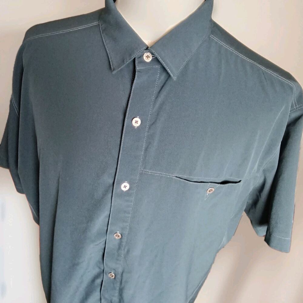 KUHL Tufflex Short Sleeve Button Shirt Gray Mens XL Blue Wicking Outdoor - Picture 2 of 9